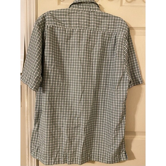 VTG No Fear Men's L Button Up Short Sleeve Front Pocket Shirt Plaid Green White - Picture 3 of 10